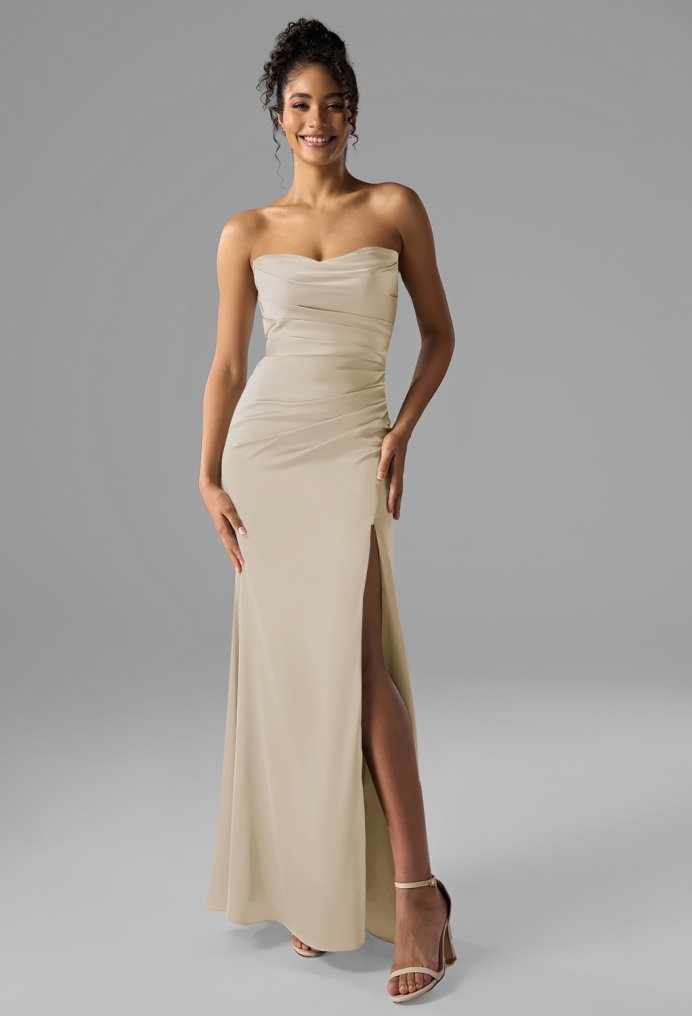 AW Terry Champagne  Long Bridesmaid Dresses